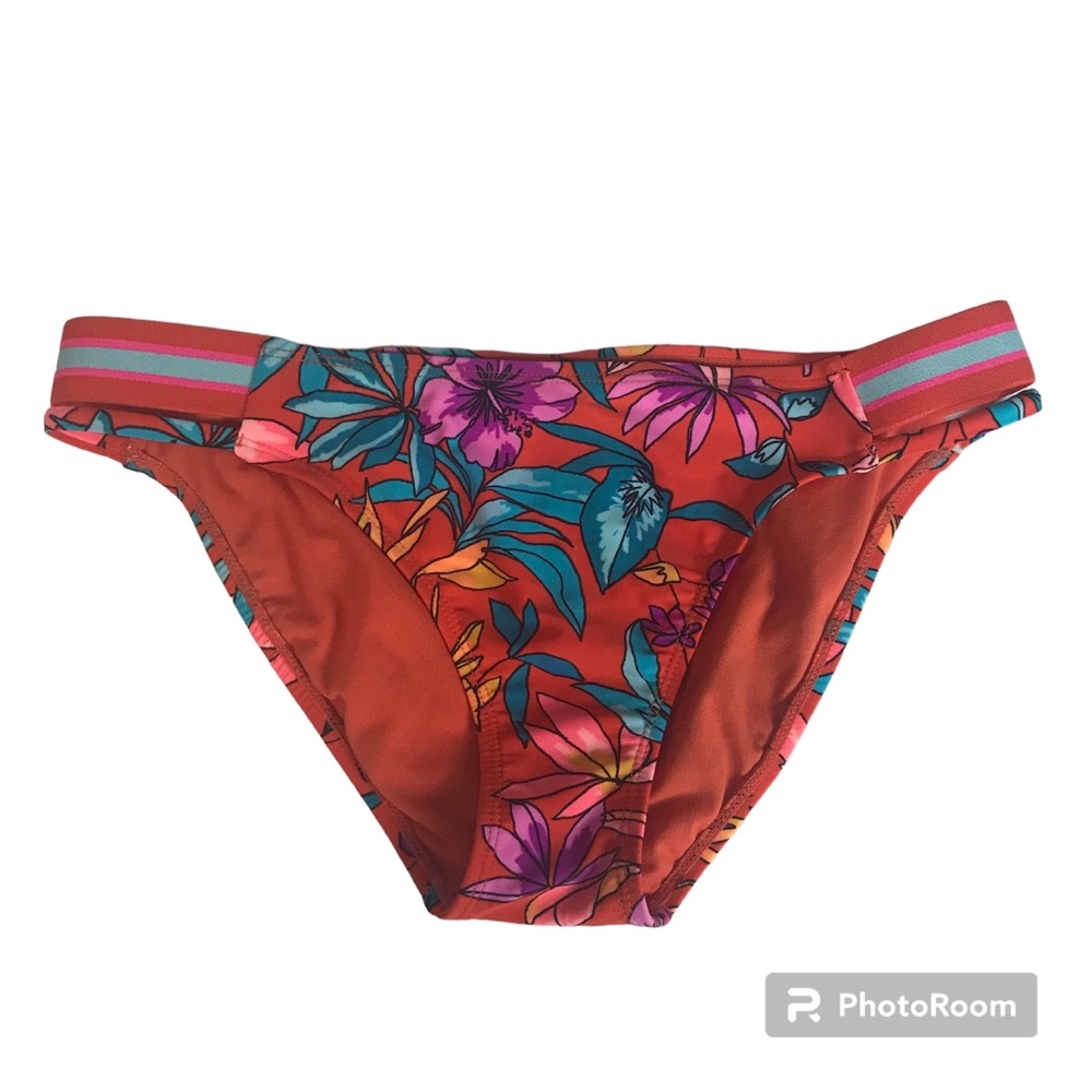 Xhilaration Bikini Bottom Women’s Size M Color Orange Floral Pull-On Knotted.